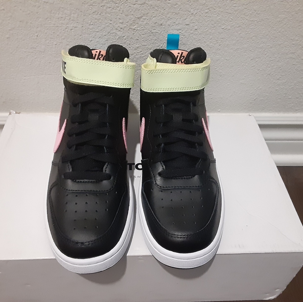 Nike Black High-Top Sneakers with Pink Swoosh and Pastel Accents - Picture 2 of 4